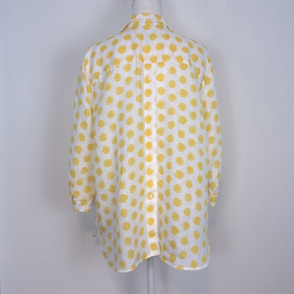 Chicos No-Iron 100% Linen Button Back Yellow and White Polka Dot Blouse. Size 16 - Picture 7 of 14